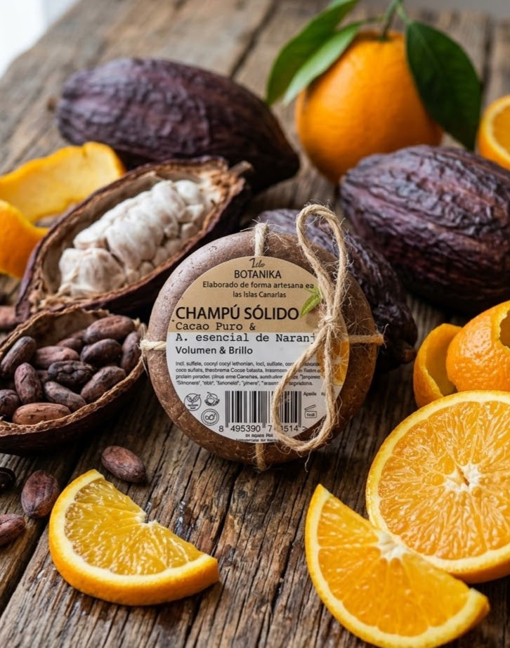 Champú artesanal sólido de Cacao puro y aceite esencial de Naranja
