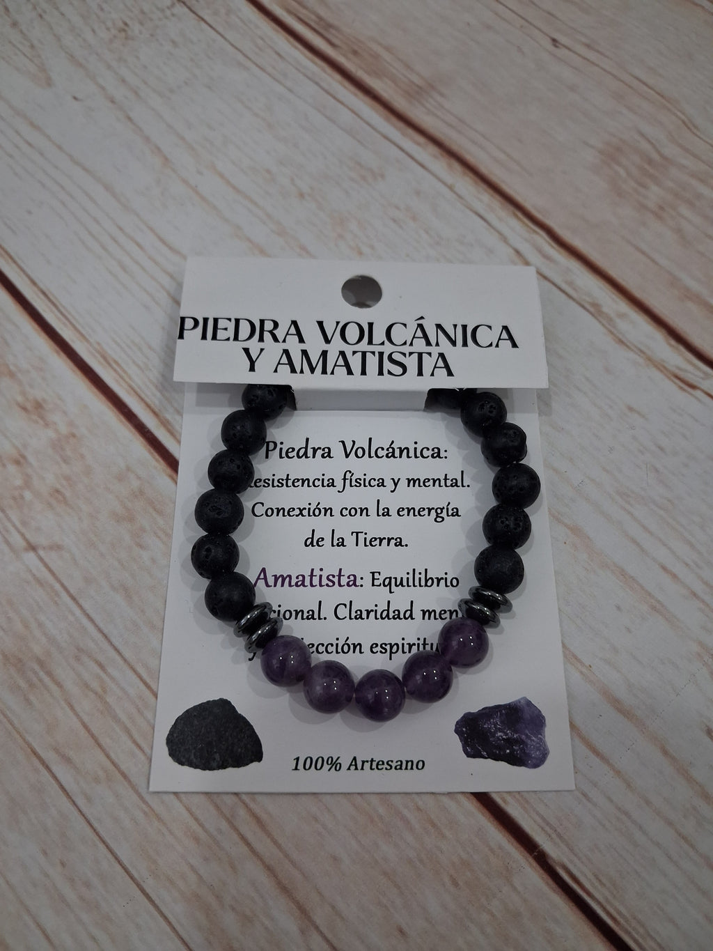 Pulsera piedra volcánica y amatista
