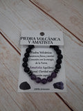 Pulsera piedra volcánica y amatista