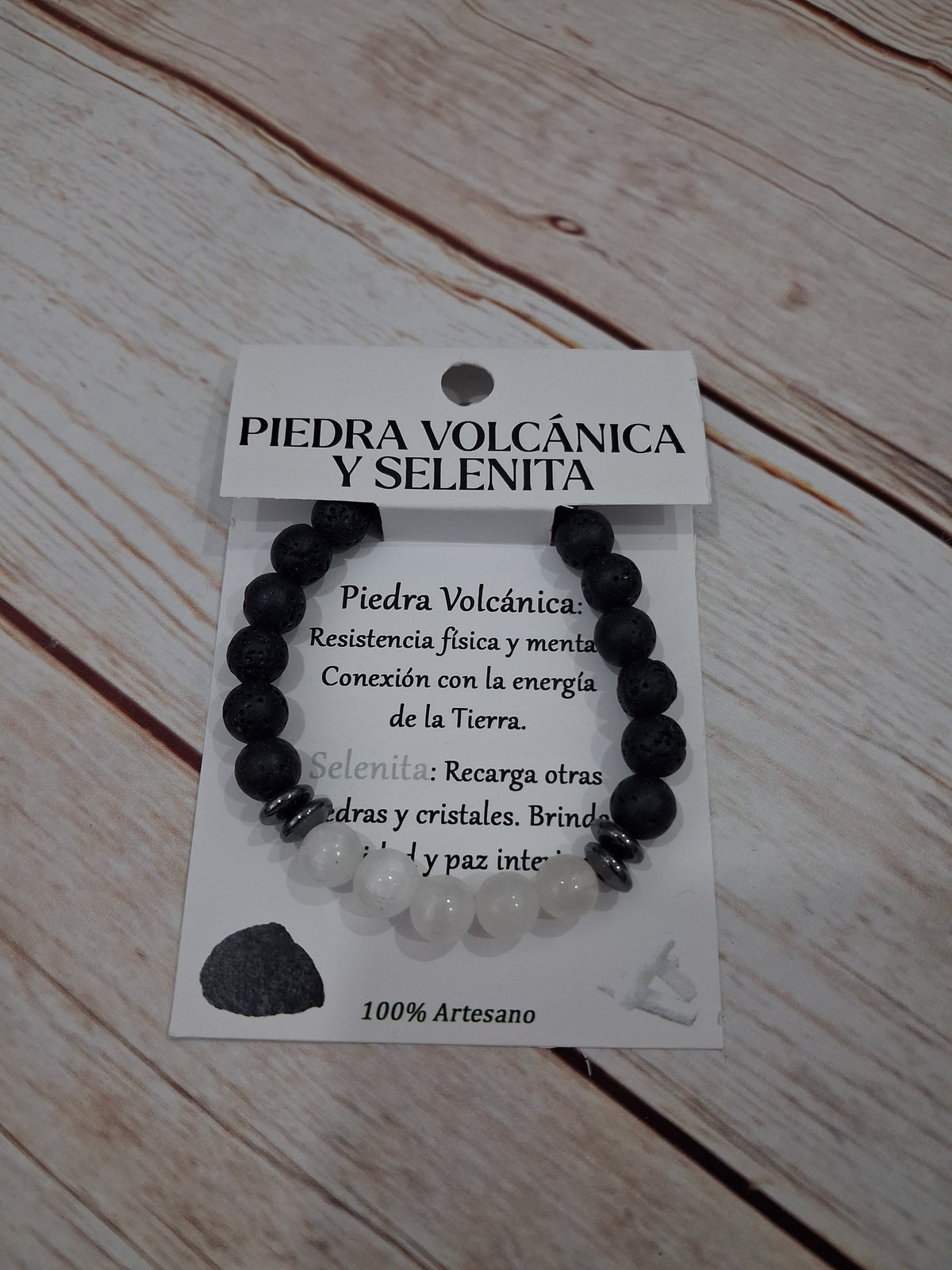 Pulsera piedra volcánica y selenita