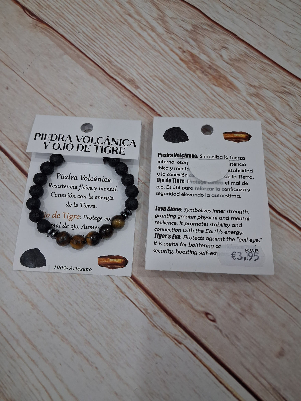 Pulsera piedra volcánica y ojo de tigre